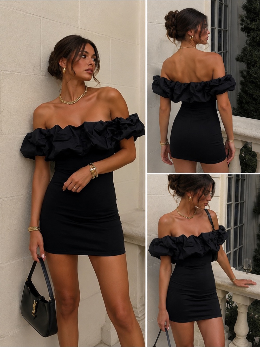 NWT ZARA BLACK BODYCON OFF SHOULDER POPLIN 
MINI DRESS